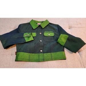 Johnny Blaze Flame Denim Jacket Womens Large Blue & Green Y2K